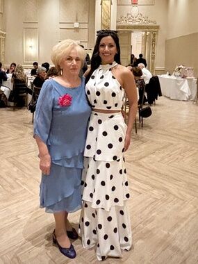 Two Piece Polkadot Column Party Look - Halter Top & Tiered Ruffle Skirt